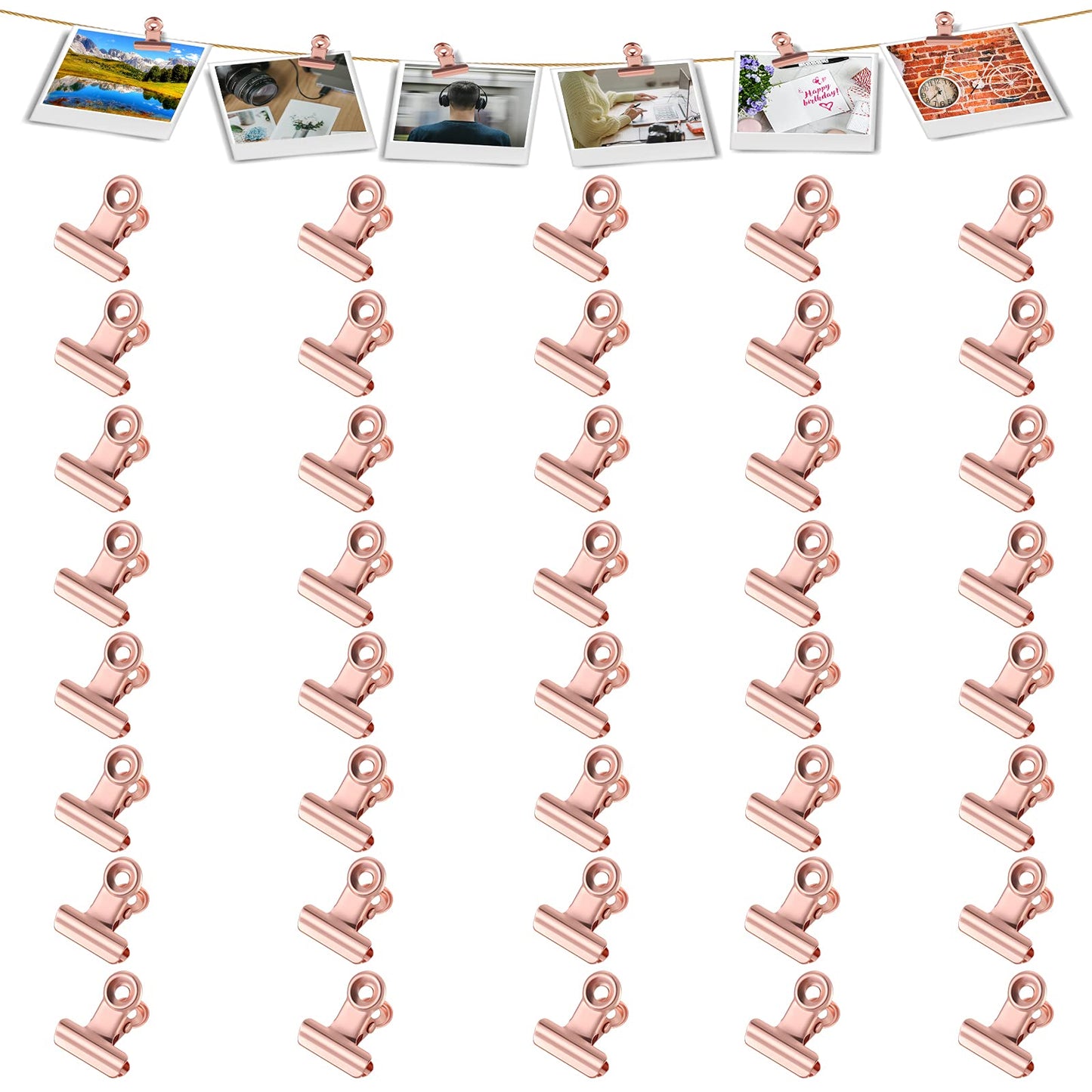 Molain 40Pcs Binder Clips, 0.87 Inch(22mm) Metal Hinge Clips for Food Packages, Mini Picture Clips, Small Paper Clamps, Binder Clips, Photo File Paper Document Clip for Home and Office Supplies