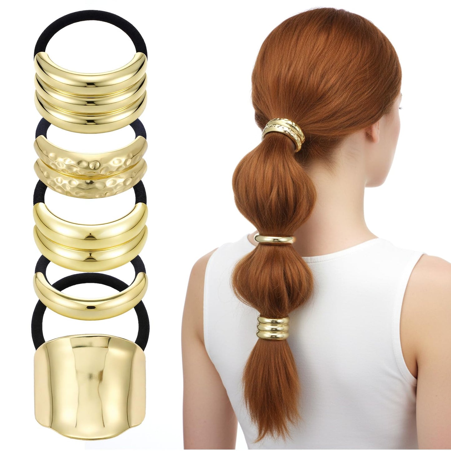 DOPENSPI 5PCS Gold Hair Ties, Metal Hair Cuffs
