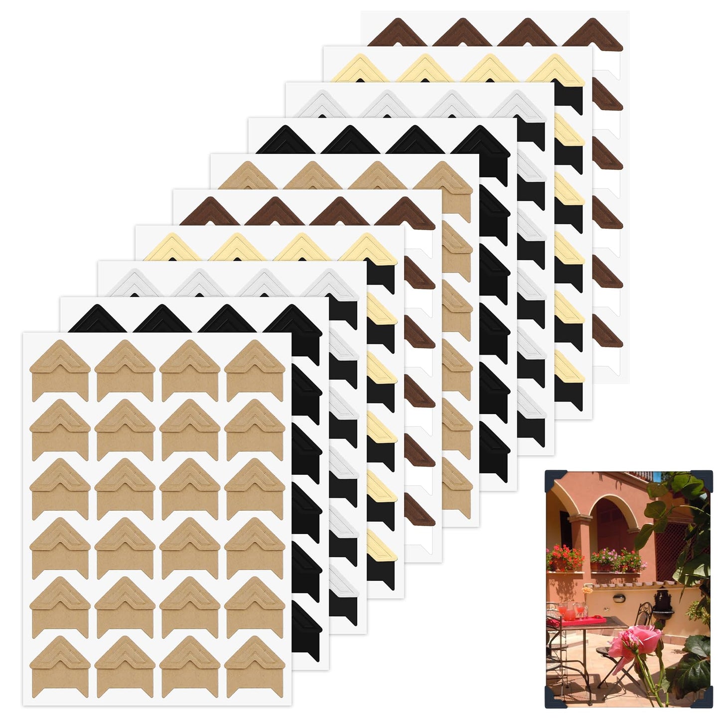 Giantree 240 Pcs Photo Corners for Scrapbooking, Self-Adhesive Photo Mounting Corners Picture Corner Sticker for Scrapbooks Album Diary DIY Craft Supplies, 10 Sheets(Gold/Silver/Khaki/Black/Brown)
