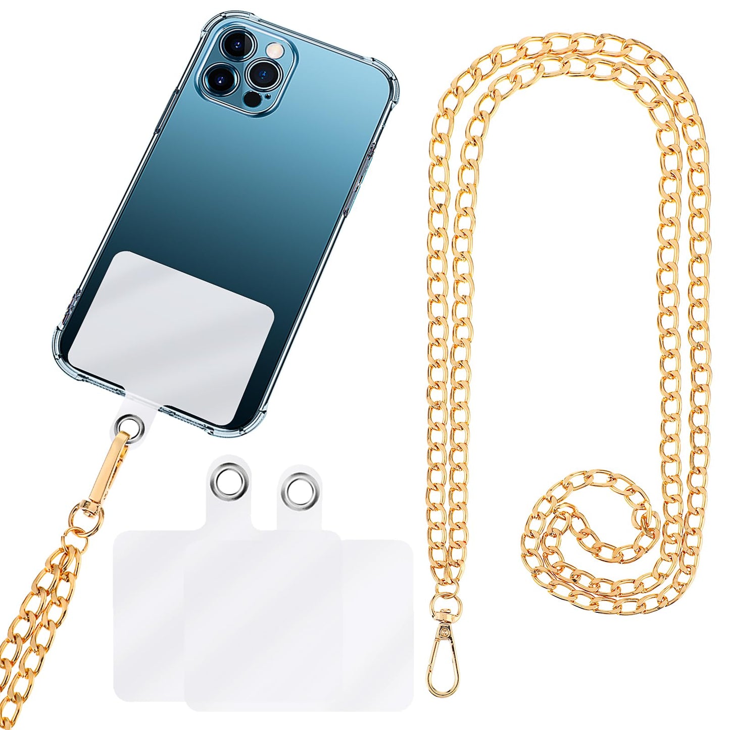 TIESOME Cell Phone Lanyard, Metal Phone Chain Holder Adjustable Crossbody Patch Phone Lanyards Tether Shoulder Phone Tether for Smartphones Key ID Card Wallet(Gold)