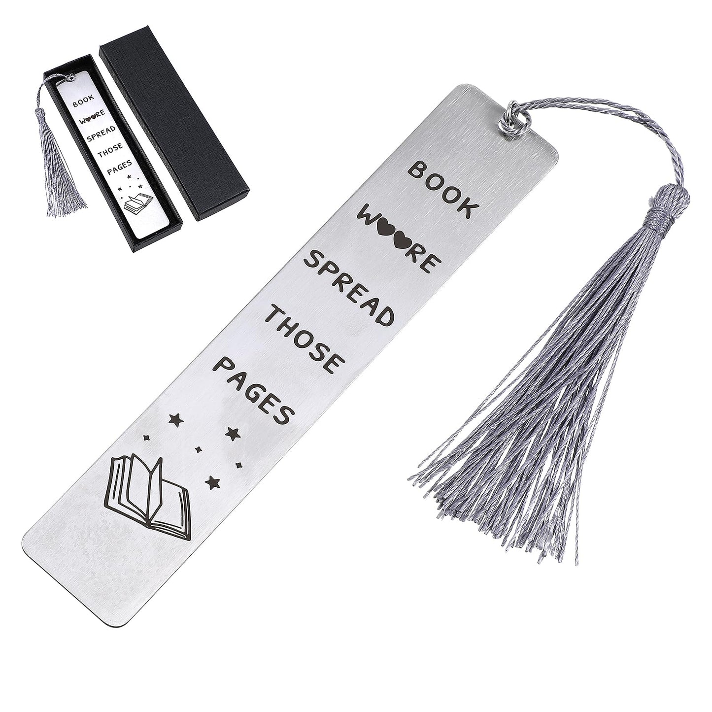AOZUO Bookmark Metal Gift, Funny Bookmark for Women Book Lovers Dark Romance Bookmark with Scale Book Accessories Tassels Pendant Exquisite Gift Box for Bookworm (Silver)