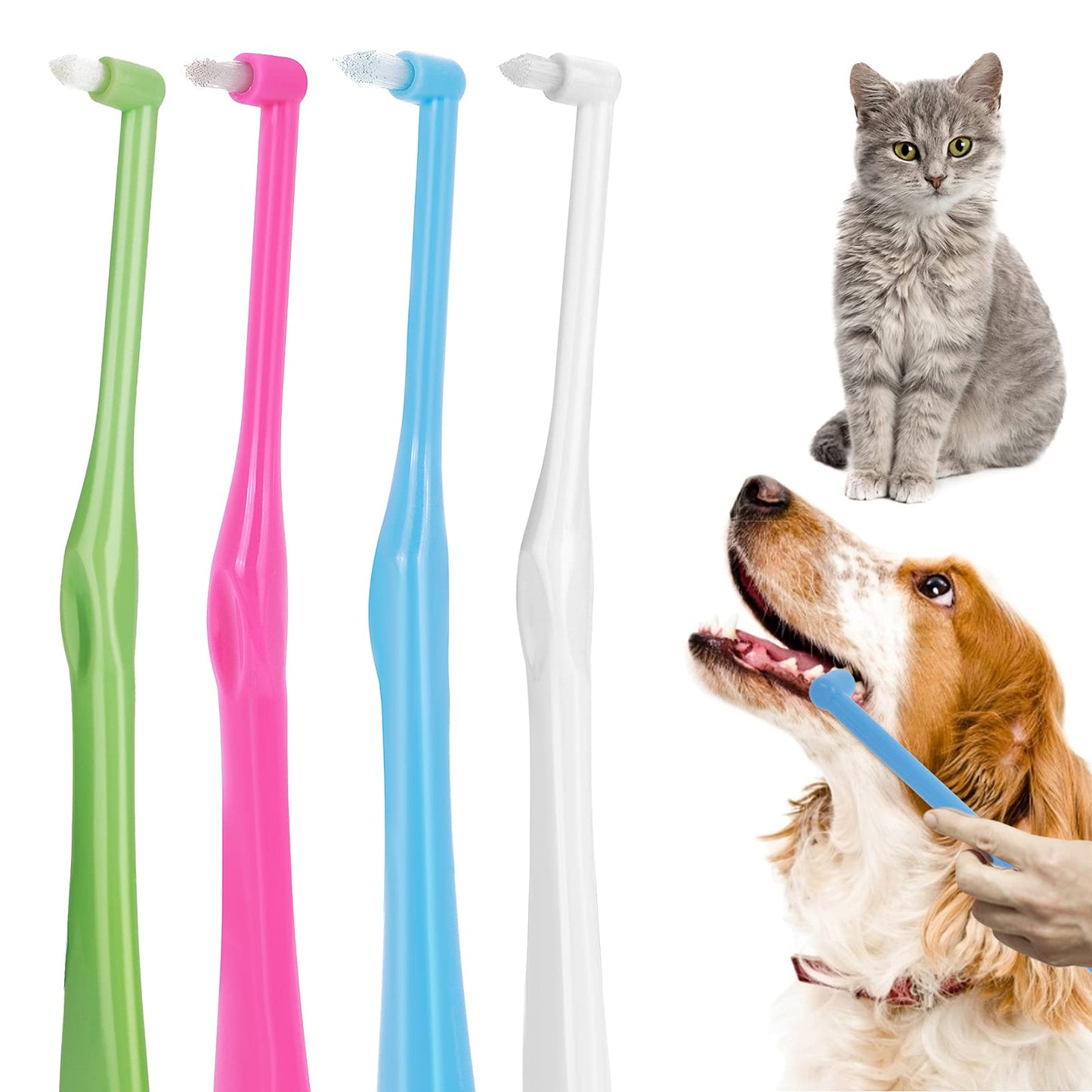 Molain Dog Cat Toothbrush 4 Pieces Puppy Kitten Toothbrush Single Ended Pet Toothbrush Tufted Toothbrush Tapered Trim Toothbrush for Small Dog Cat