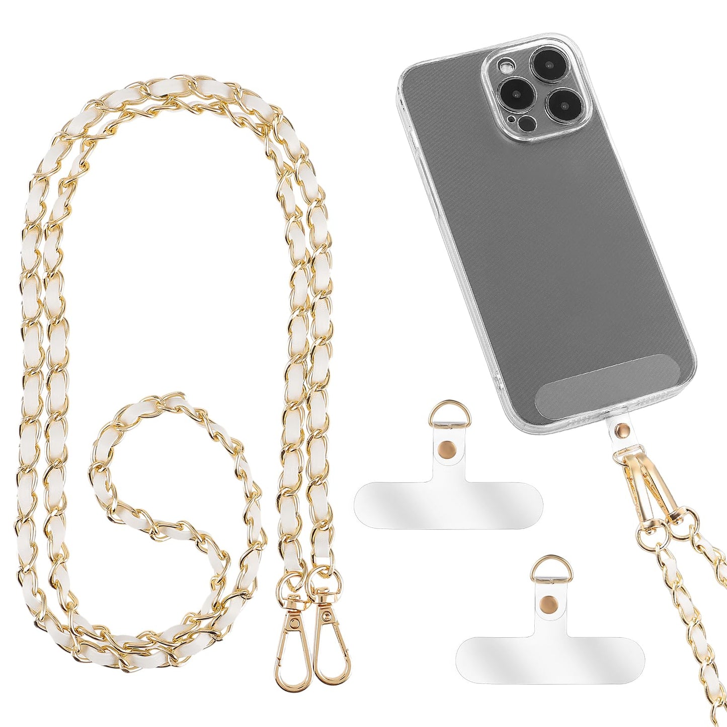 GEEHUA PU Leather Crossbody Phone Lanyard for Women, Metal Cell Phone Chain Strap Neck Phone Charm Hands Free Cellphone Neck Strap Grip Compatible With Most Smartphones(White)
