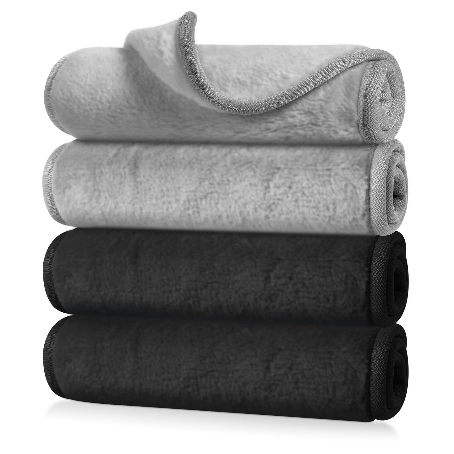 Amabro Makeup Remover Cloth, 4pcs Reusable Face Wash Cloths Washable Make up Facial Remover Pads Ultra Soft Microfiber Cleansing Towels, 15.7 x 6.69 in(Black, Grey)