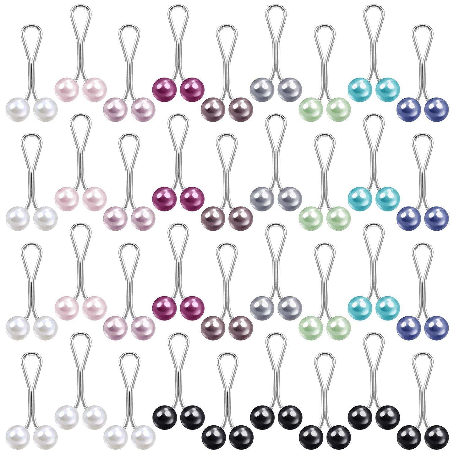 XLIUAX Pack of 36 Hijab Pins for Women, Scarf Pearl Pins Cutout Clip Muslim Hijabs Needles Hijab Headscarf Clips Multicoloured U-shaped Safety Clips Cute for Headscarf, Scarf