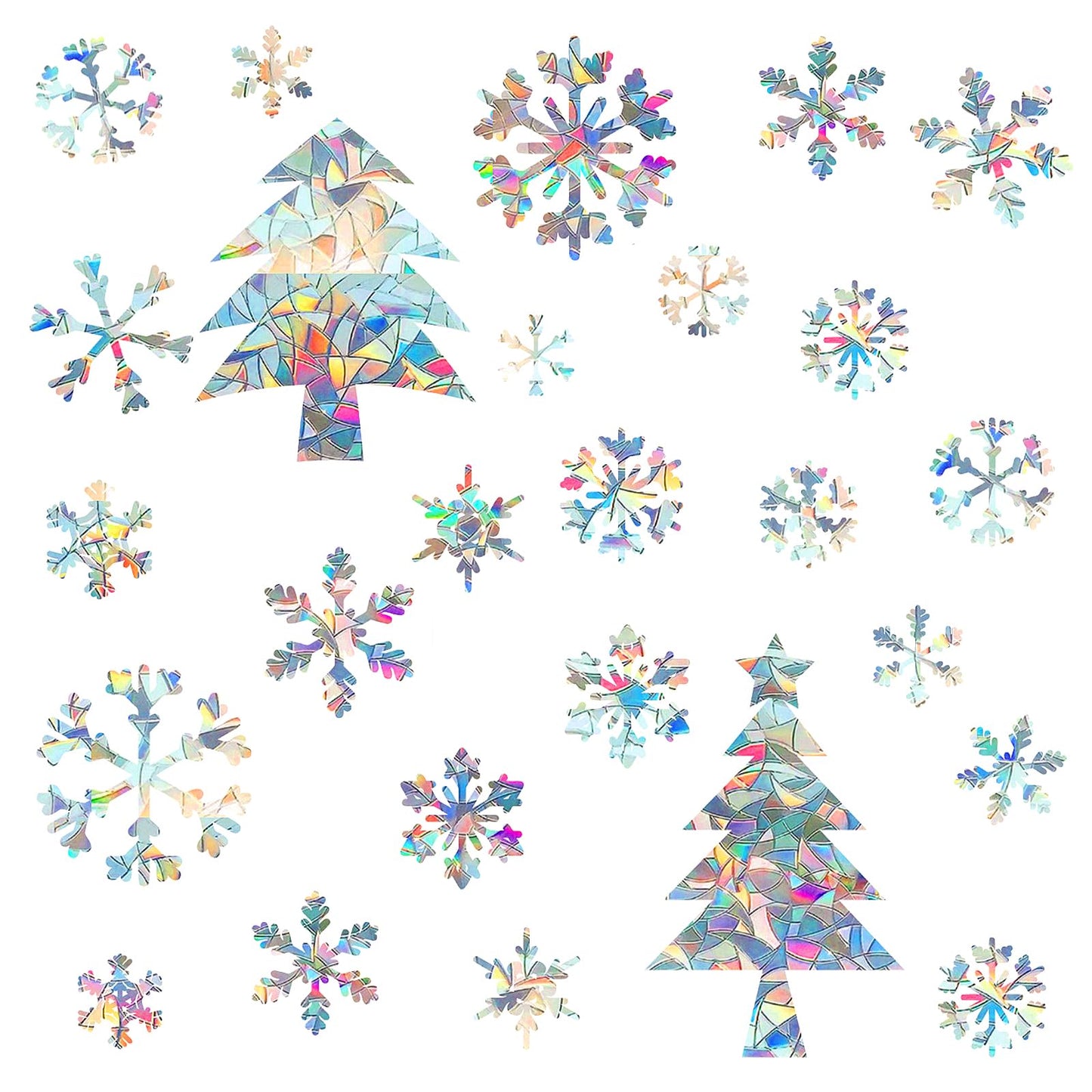 Amabro Double-Sided Christmas Snowflake Window Clings, Glass Window Stickers Non-Adhesive Prismatic Vinyl Window Decals Xmas Decals Decorations Reusable Frozen Party Supplies 23Pcs