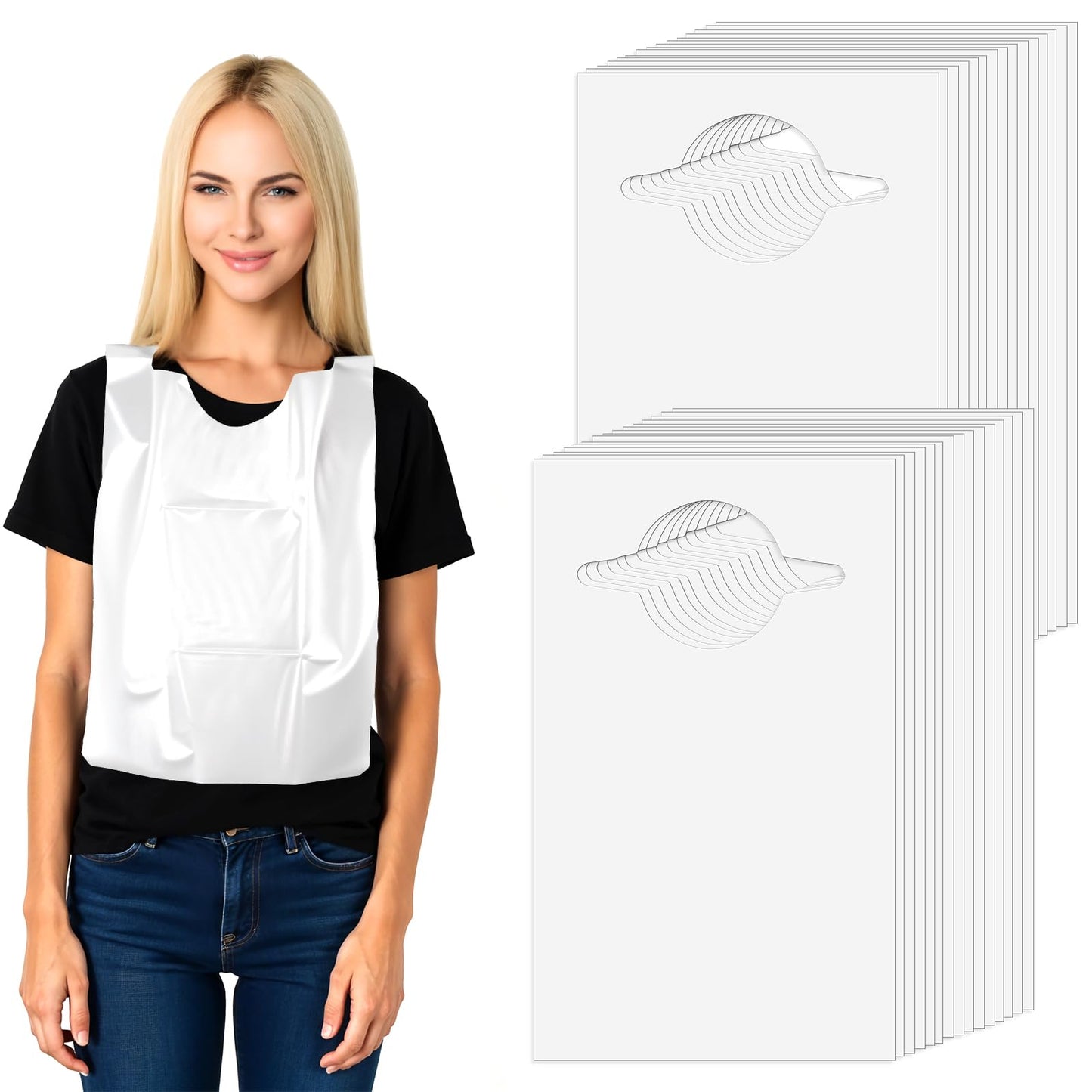 WJIAAA MBAIYO Disposable Bibs for Adults, Pack of 30 Waterproof Bibs with Large PE Coating Disposable Dining Apron for Children or Adults Seniors 61 x 37 cm