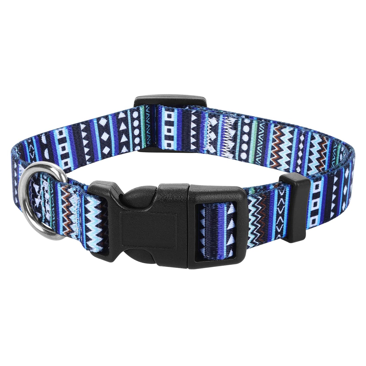 Molain Nylon Dog Collar, Adjustable Puppy Collars with Patterns, Soft Comfy Cat Collar, Pet Collars for Small Medium Large Dogs, Blue
