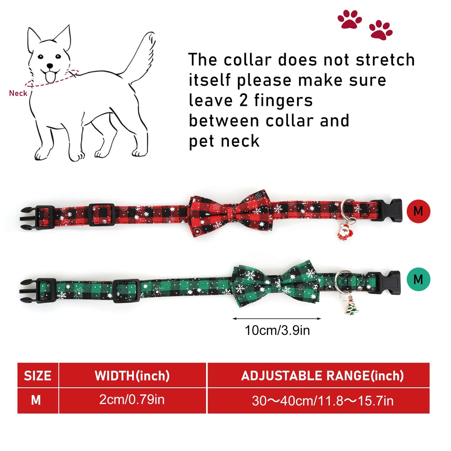 Cobee Christmas Dog Bowtie Collar with Pendant, 2 Pieces Xmas Adjustable Puppy Collar Holiday Santa Collar Breakaway Safety Pet Bow Tie Collar for Small Medium Boy Girl Dog(Medium)