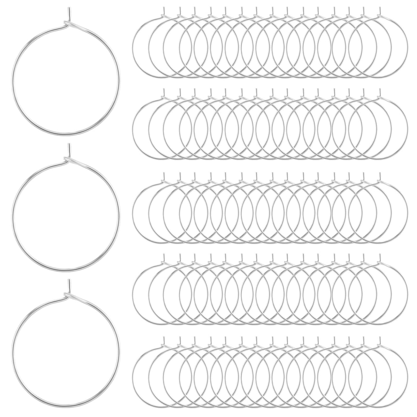 Amaxiu 100pcs Stainless Steel Earring Hoop, 20mm Anti Sensitive Skinny Hoops Thin Dangle Hoop Round Hoop Rings Earring Beading for Women DIY Earring Pendant Wine Glass Charm Jewelry Making(Silver)