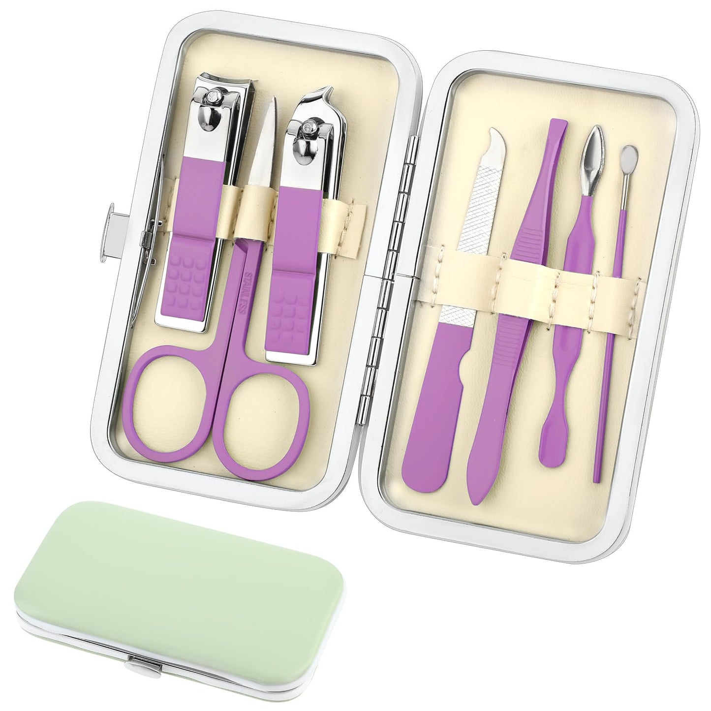 simarro Travel Manicure Set, 7 in 1 Manicure Pedicure Kit for Women, Stainless Steel Nail Clipper Personal Care Nail Tools Kit for Home Workplace Outdoor Travel(Glamor Purple)