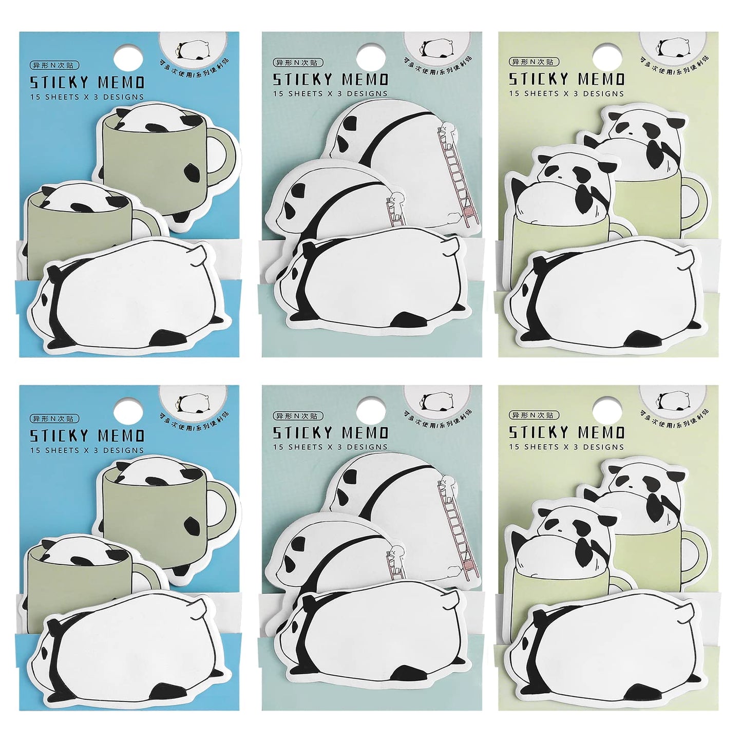 Cobee Cute Panda Sticky Notes, 6 Pack Cartoon Panda Self-Stick Notes Cute Self-Adhesive Memo Pads Students Home Office Bookmarks and Index Tab Supplies