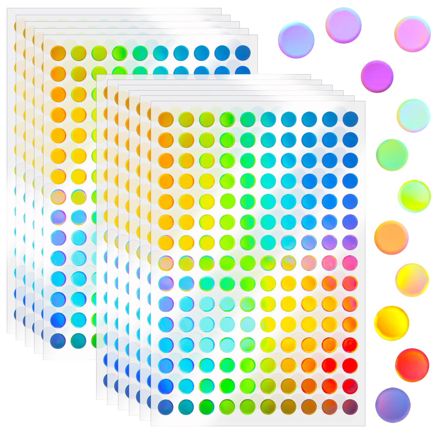 TIESOME 1500 PCS Coloured Dot Stickers, 0.3" Round Self Adhesive Circle Stickers Labels Coding Sticker Labels for Colour Coding Calendar Organising DIY Crafts (Holographic Gradient Color)