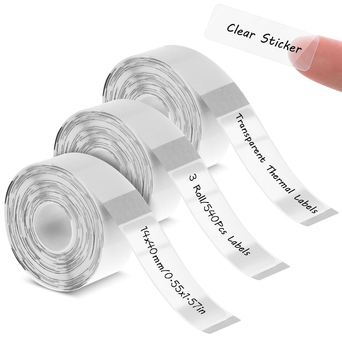 Giantree 3 Rolls Label Maker Tape, 0.55x1.57 inch Self-Adhesive Labels Clear Thermal Label Adapted Label Print Paper Suitable for Home/School/Office Name Price Shelf Life Classification Labels
