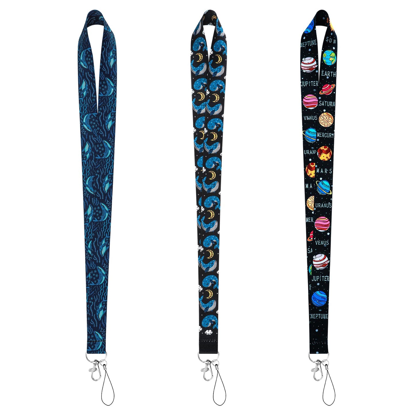 cobee ID Lanyards Strap Badge Lanyards Key Lanyard Cute Pattern Lanyard for Phone, Bag, ID Card Holder Keychain Lanyard for Women, Men, Kids(3 Pcs, Whale & Planet Series Lanyard)