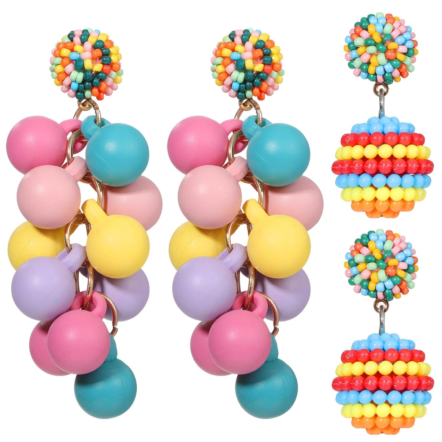 WJIAAA Bohemian Colourful Earrings, 2 Pairs of Confetti Costume Earrings, Hanging Earrings Boho for Women, Can be Used with Various Party Dresses and Casual Wear, Carnival Outfits, Costume Party