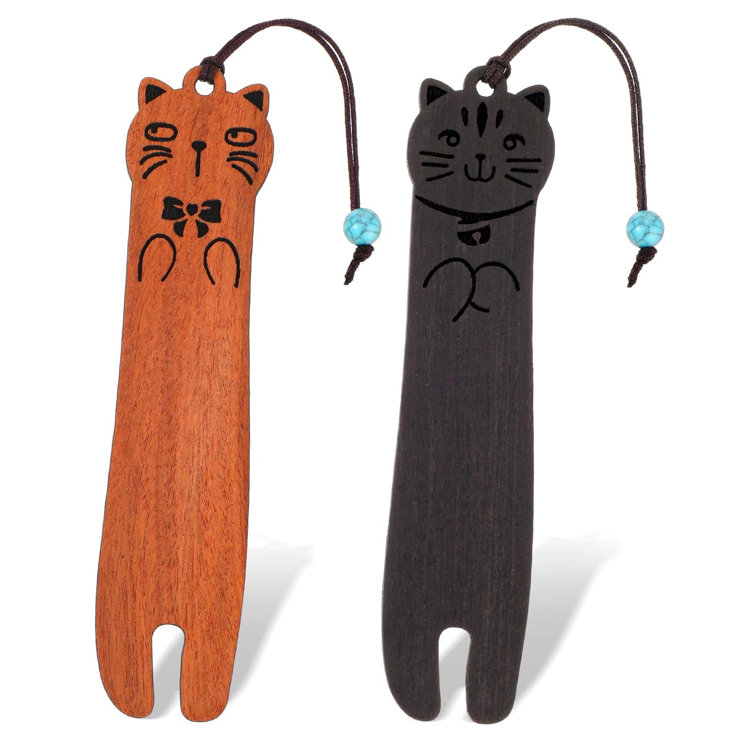 Amaxiu Cat Wooden Bookmarks for Book Lovers, 2PCS Handmade Wood Book Mark Cute Cat Page Marker Carving Book Markers Funny Bookmark Gift for Women Men Students(A)