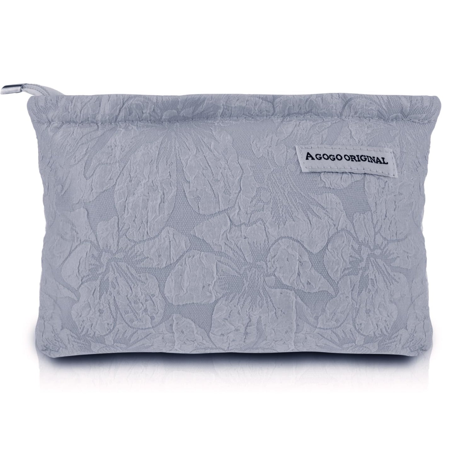 Amabro Floral Makeup Bag, Flower Cosmetic Bag Large Capacity Toiletry Bag Zipper Makeup Brush Pouch for Women Girls Travel Skincare Storage Tool Makeup Organizer (Blue)