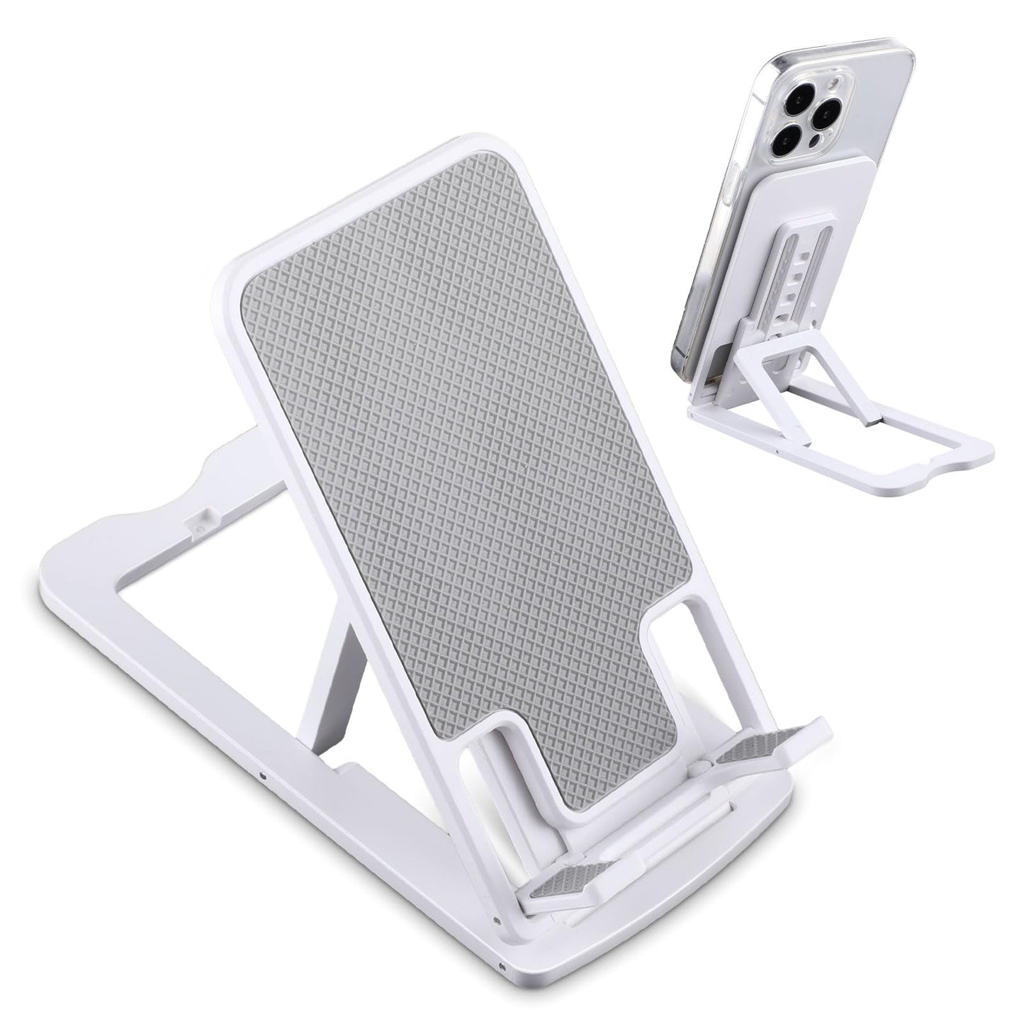 TIESOME Foldable Phone Holder, 6 Angle Adjustable Smartphone Stand Portable Phone Charger Stand Mini Mobile Phone Holder Kickstand Tablet Stand Cell Phone Mount Office Desk Accessories(White)
