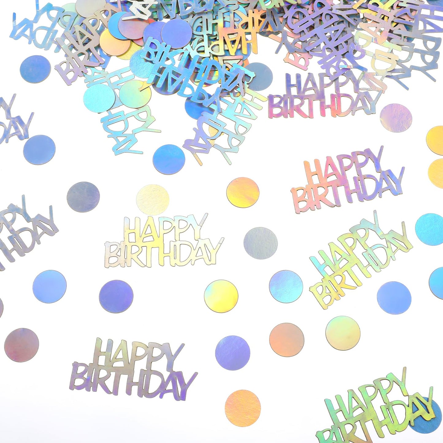 Yuanchu Silver Happy Birthday Confetti, Birthday Table Decorations Birthday Cake Confetti 270 PCS Iridescent Confetti for Iridescent Party Decorations