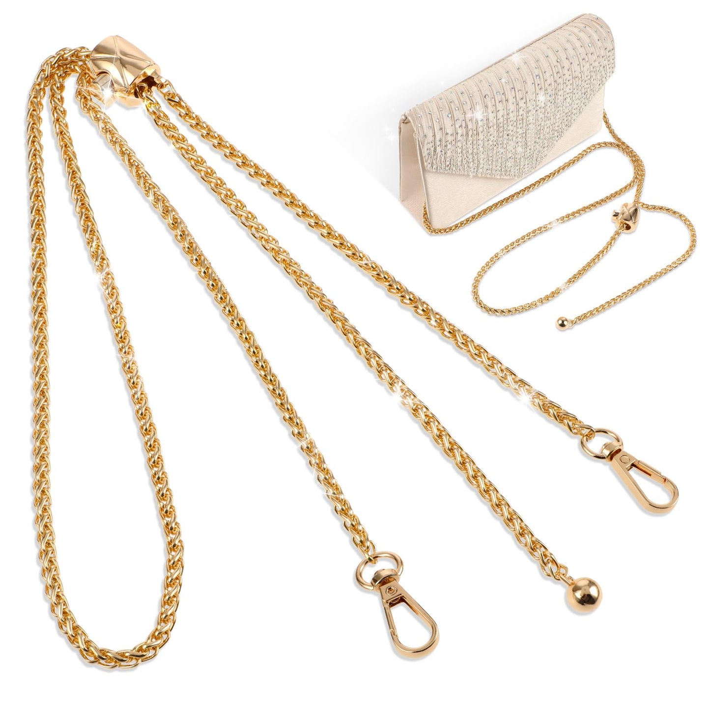 Giantree Adjustable Thin Purse Chain Strap, 50.4" Shoulder Crossbody Bag Clutch Replacement Thin Straps with Metal Buckle (Gold)