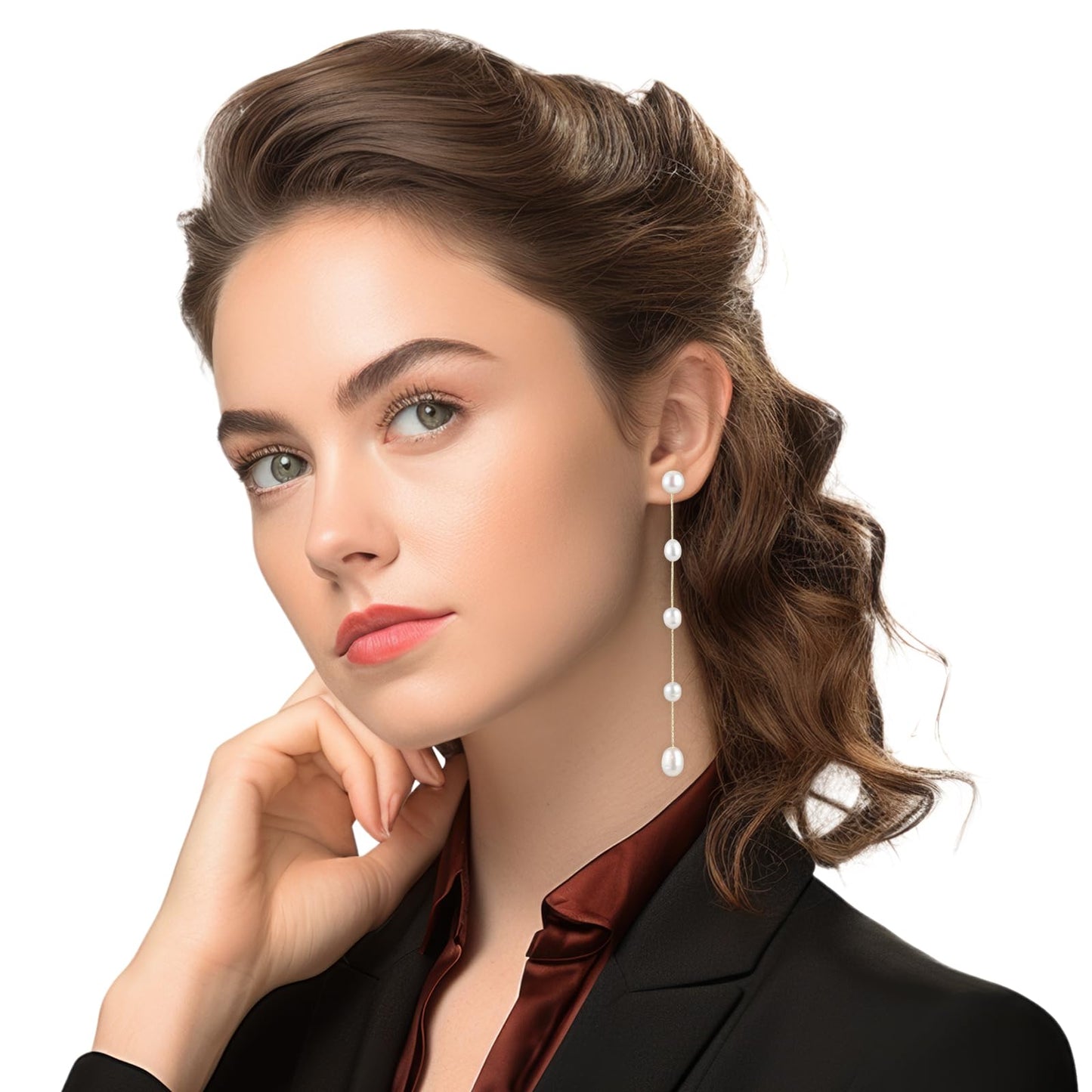 TIESOME Long Pearl Earrings for Women, Golden Pendant Earrings Tassel Pearl Earrings Tiny Pearl Chain Earrings Wedding Bridal Earrings for Brides Bridesmaids Prom Elegant Jewelry Gifts