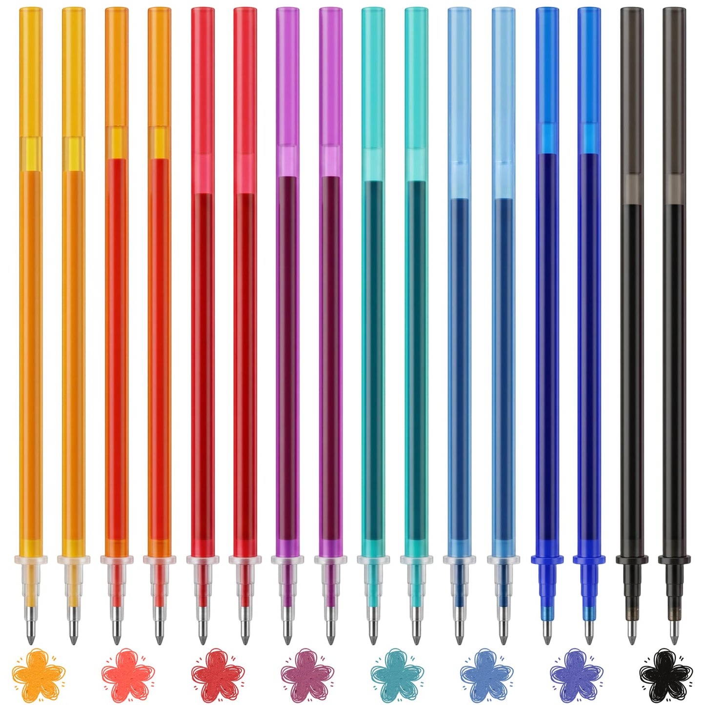 Amabro Pack of 40 Colourful Erasable Refills, Compatible with Gel Pens, Refills with Erasable Ink, 8 Colours, Height 13 cm, for Drafts, Notes and Drawings (0.5 mm)