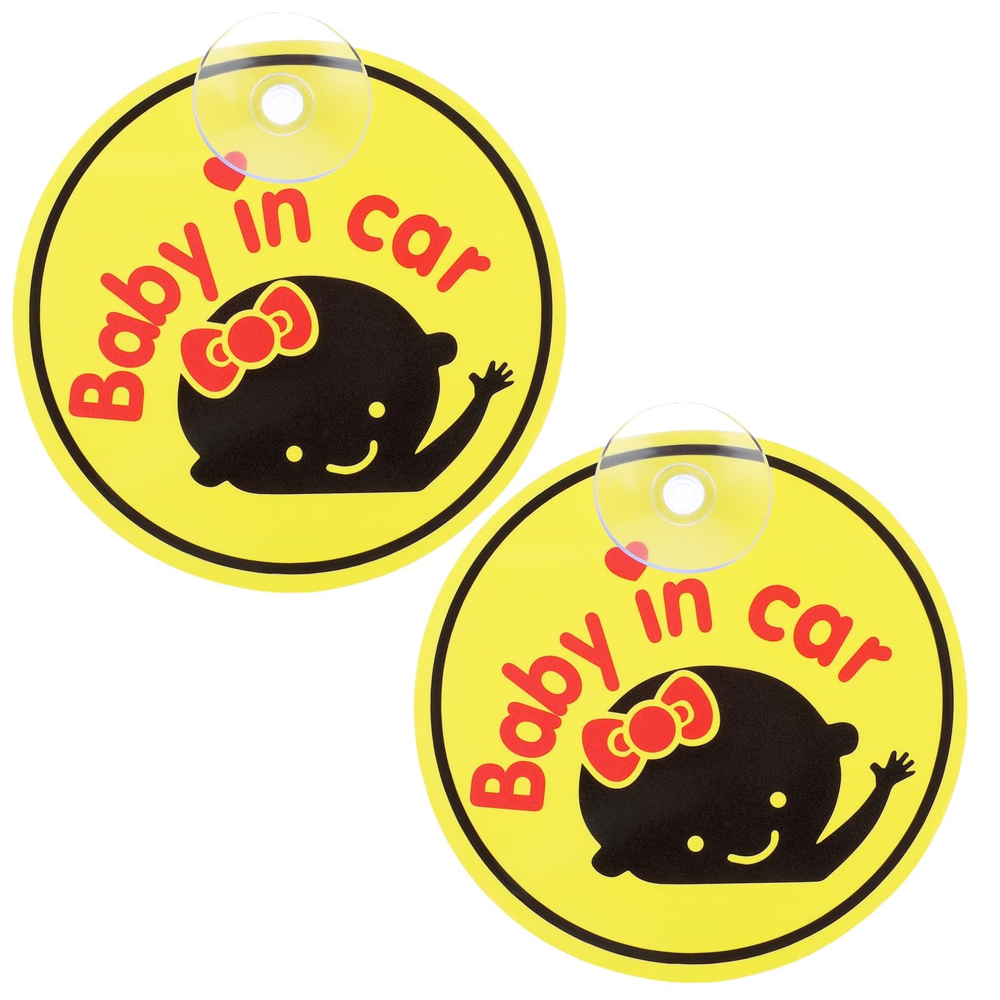 GEEHUA 2 PCS Baby On Board Signs for Car,5"x5" Baby In Car Stickers, Bright Yellow Safety Warning Sign Stickers with Suction Cup Baby Waving Sign for Car Window Cling Reusable