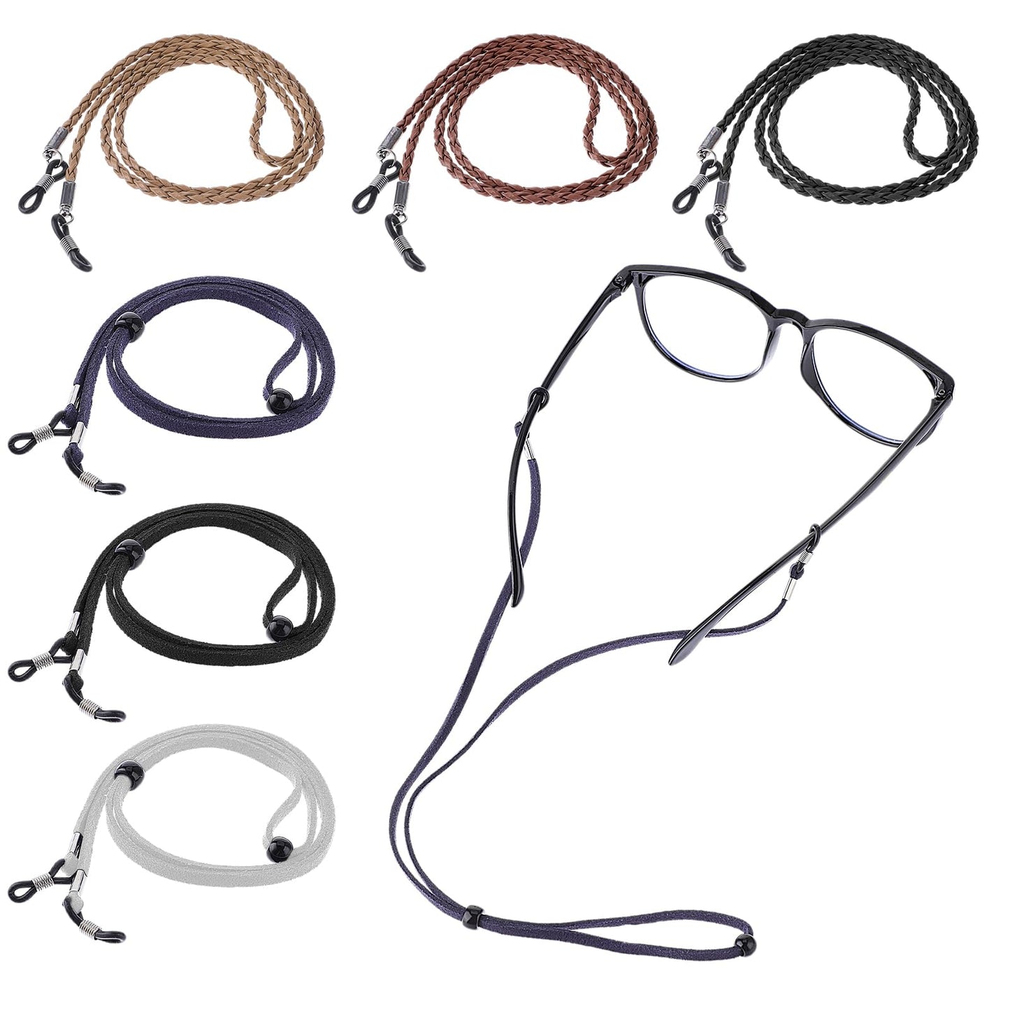 Amabro 6 Pcs Glasses Strap Holder Chain, Eyeglasses Chains Holders Around Neck Leather Suede Eyeglasses Strap Sunglass Chain Glasses Cord Lanyard for Women Men