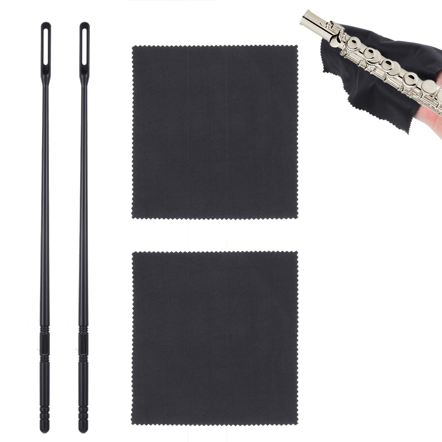 WJIAAA Flute Cleaner Set, 4 Pieces Flute Cleaning Set, 2 Pieces Cleaning Cloths with 2 Pieces Flute Cleaning Rod, Flute Cleaner, Recorder, Transverse Flute Cleaning Cloth for the Care of Your