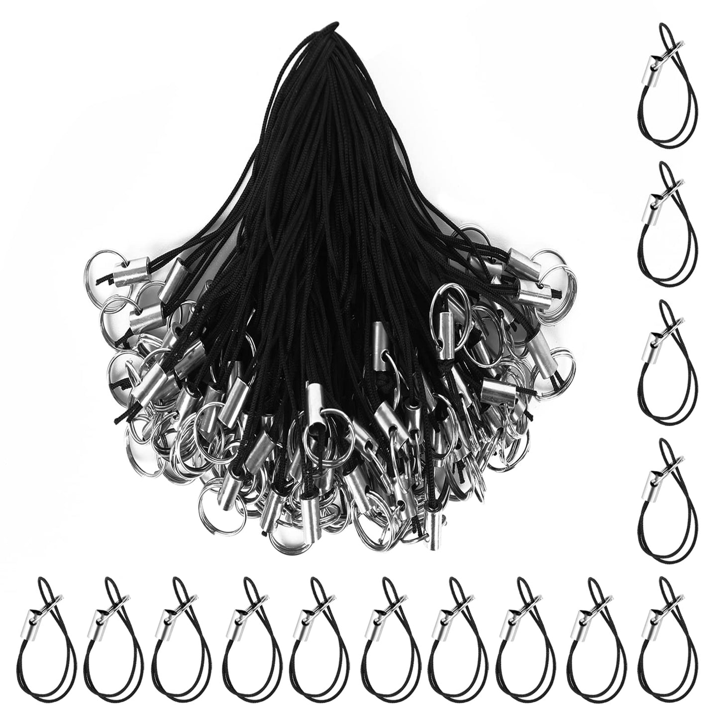 cobee Lanyard Phone Ring Straps 200 Pcs Cell Phone Split Ring Straps Detachable Lanyard Phone Ring Straps Mini Lariat Cord Cellphone Strap Charm Cords for Cellphone USB Drive DIY(Black)