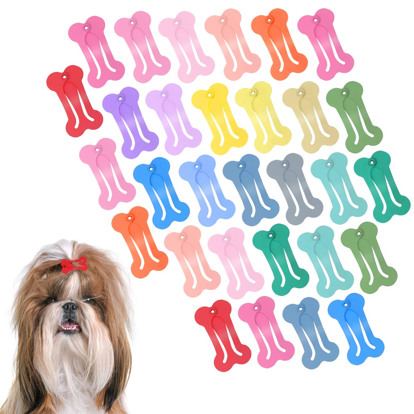 cobee Cat Dog Hair Clips, 30 Pieces 1 Inch Dog Puppy Grooming Bows Multicolor Bone Shape Pet Hair Accessories Clip Mini Snap Hair Clips Cute Pet Hairpin Headwear for Small Dog Cat