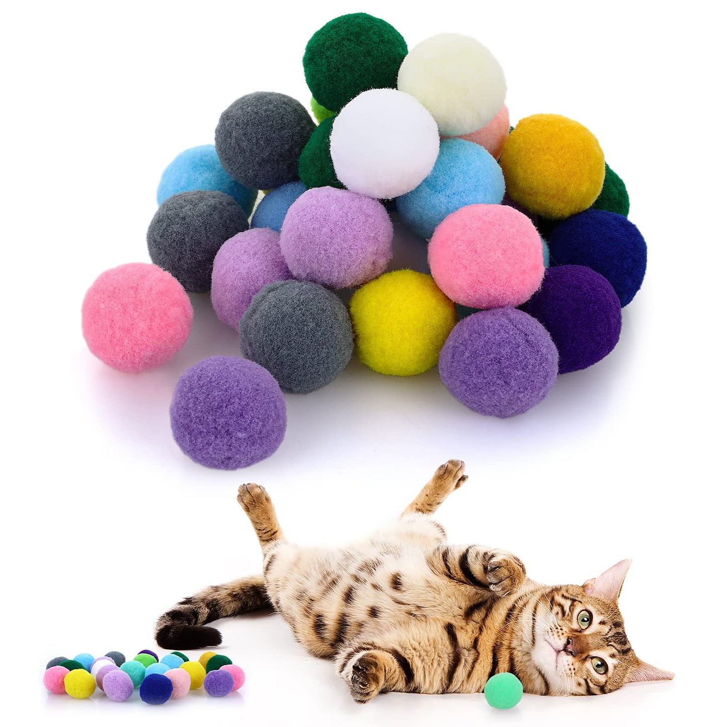 cobee Cat Toy Balls, 30 Pieces Cat Pom poms Ball Soft Cat Balls Interactive Cat Toys Kitten Play Toy 1 Inch