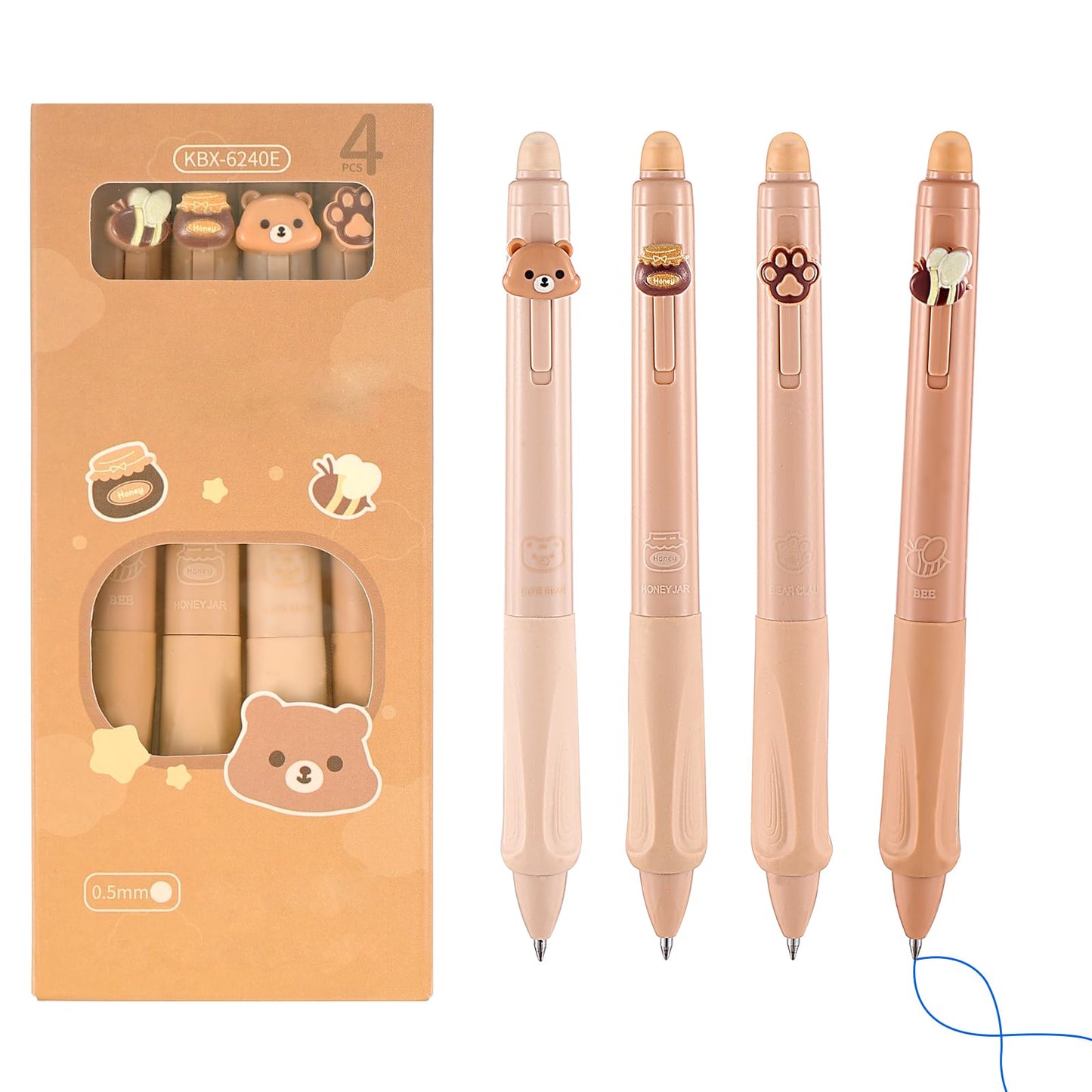 Amabro 4PCS 0.5mm Erasable Gel Pen, Cute Retractable Ink Pens Portable Fine Point Rollerball Ballpoint Pens Comfort Grip Erasable Marker Pens with Clear Eraser for Writing Drawing Note(Black)