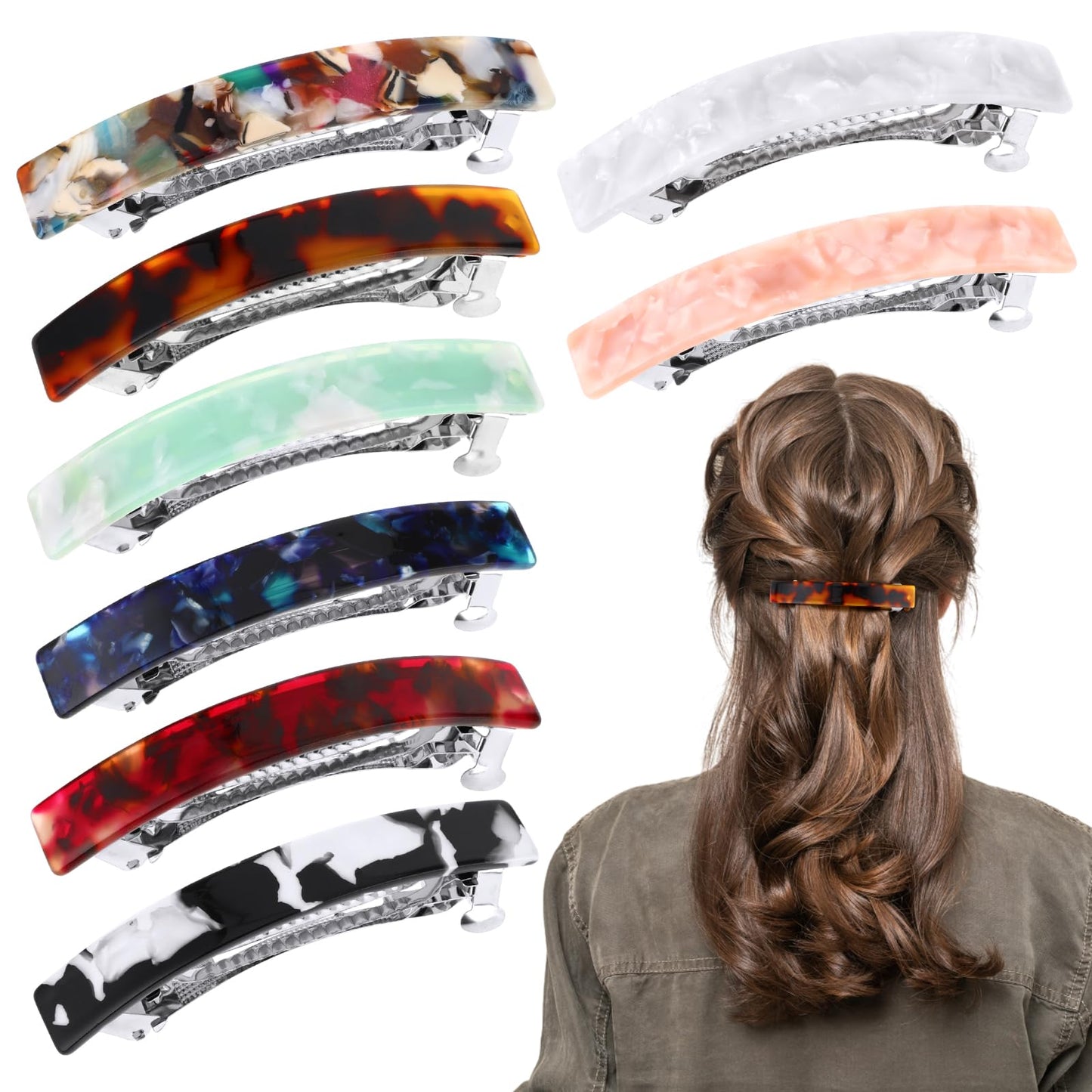 TIESOME 8PCS Hair Barrettes For Women, Tortoise Shell Hair Barrettes French Design Celluloid Rectangle Hair Clips Acetate Hair Barrettes Tortoise Hair Clip for Thin Bushy Hair