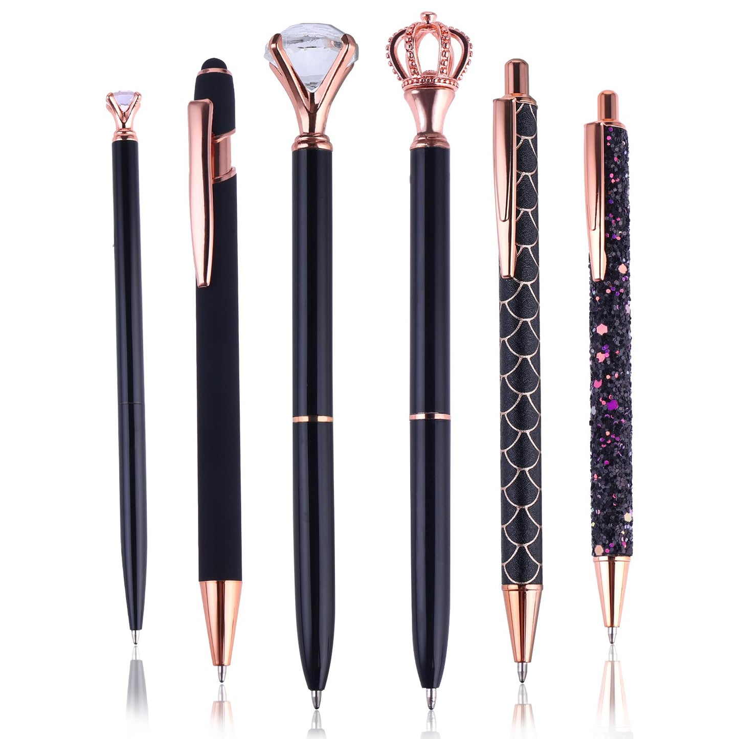 cobee Ballpoint Pens Kit, Metal Crystal Diamond Pen, 1.0mm Fine Point Black Ink Smooth Writing Glitter Pen for Journaling Fancy Pen Gift for Men Women Home Office School Supplies(Black)