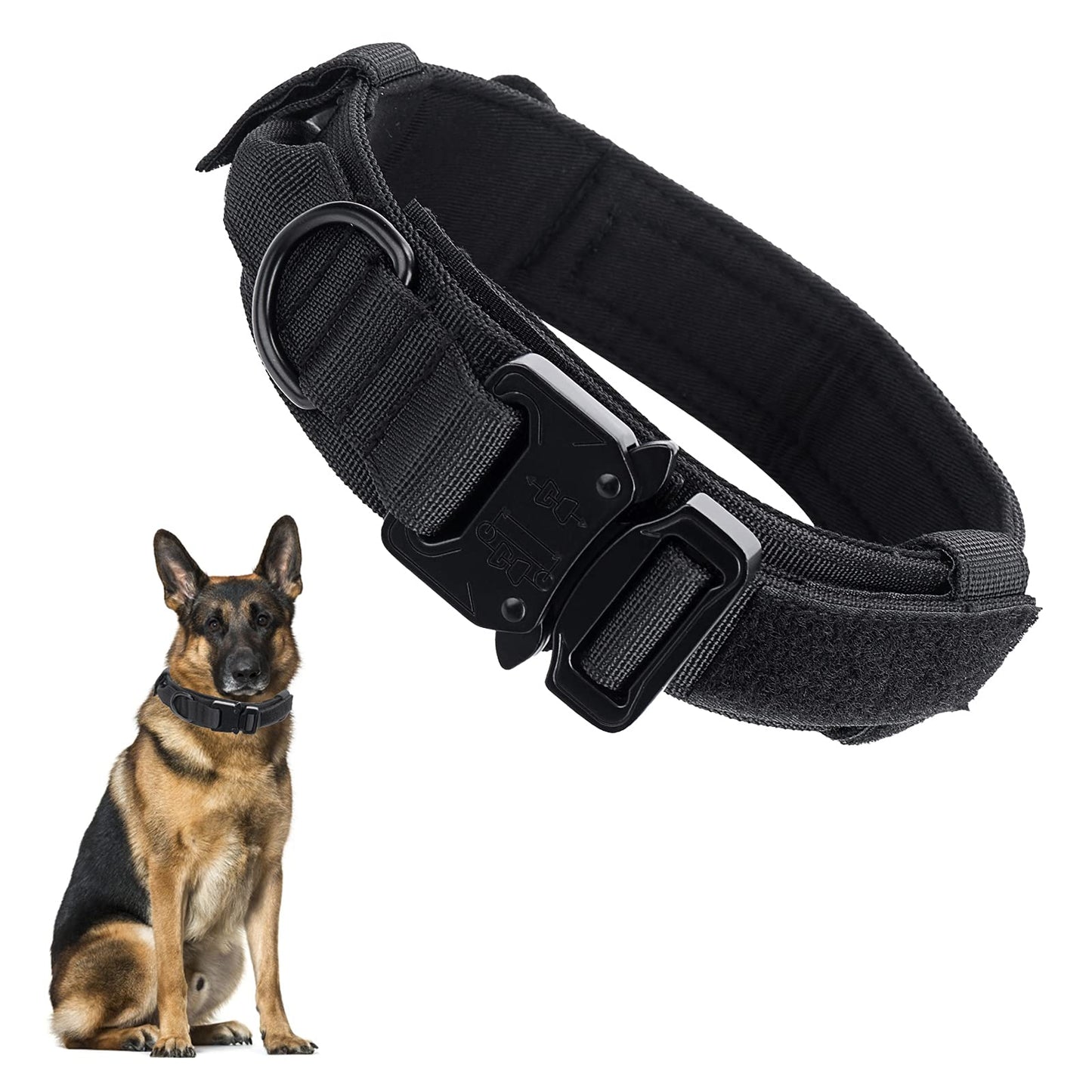 Molain Tactical Dog Collar, Adjustable Military Dog Collar Heavy Duty Metal Buckle Nylon Dog Collar with Handle for Medium Large Dogs