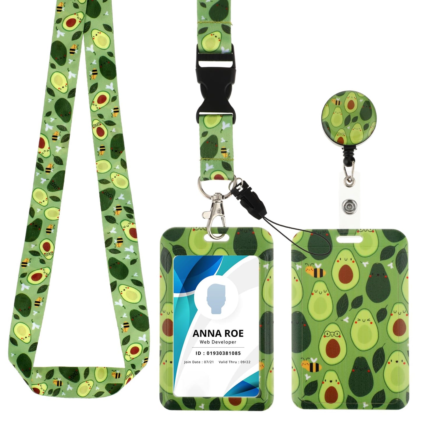 Amabro ID Badge Holder with Lanyard, Retractable Badge Reel Clip with Adjustable Lanyards Durable Neck Lanyard for Offices Staff Students Employees Teacher (Avocado)