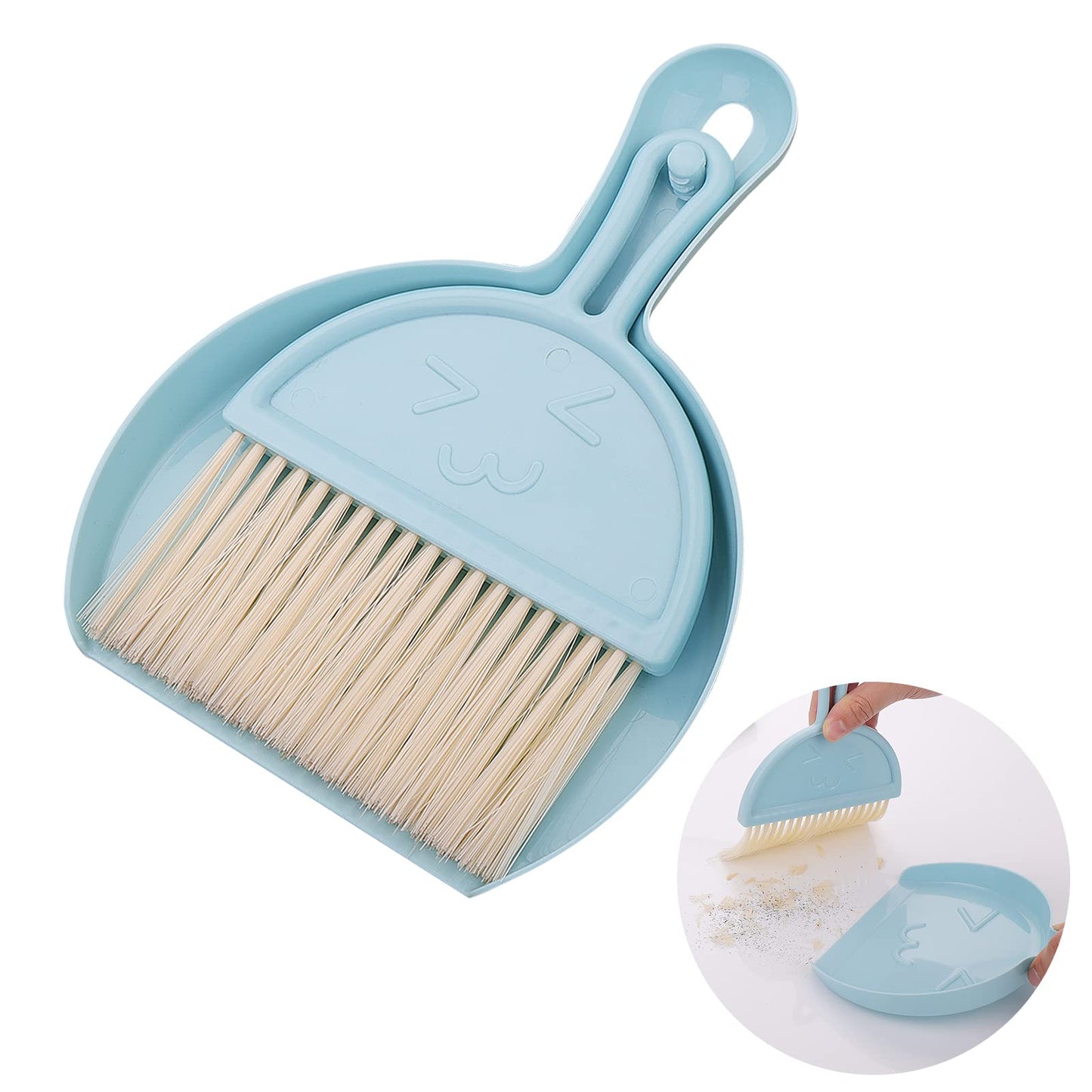 cobee Small Dustpan and Brush Set, Mini Dust Pan with Broom Set Hand Dustpan Portable Table Top Brush Table Crumb Sweeper Broom with Soft Bristles for Desk, Home, Kitchen Necessities(Blue)