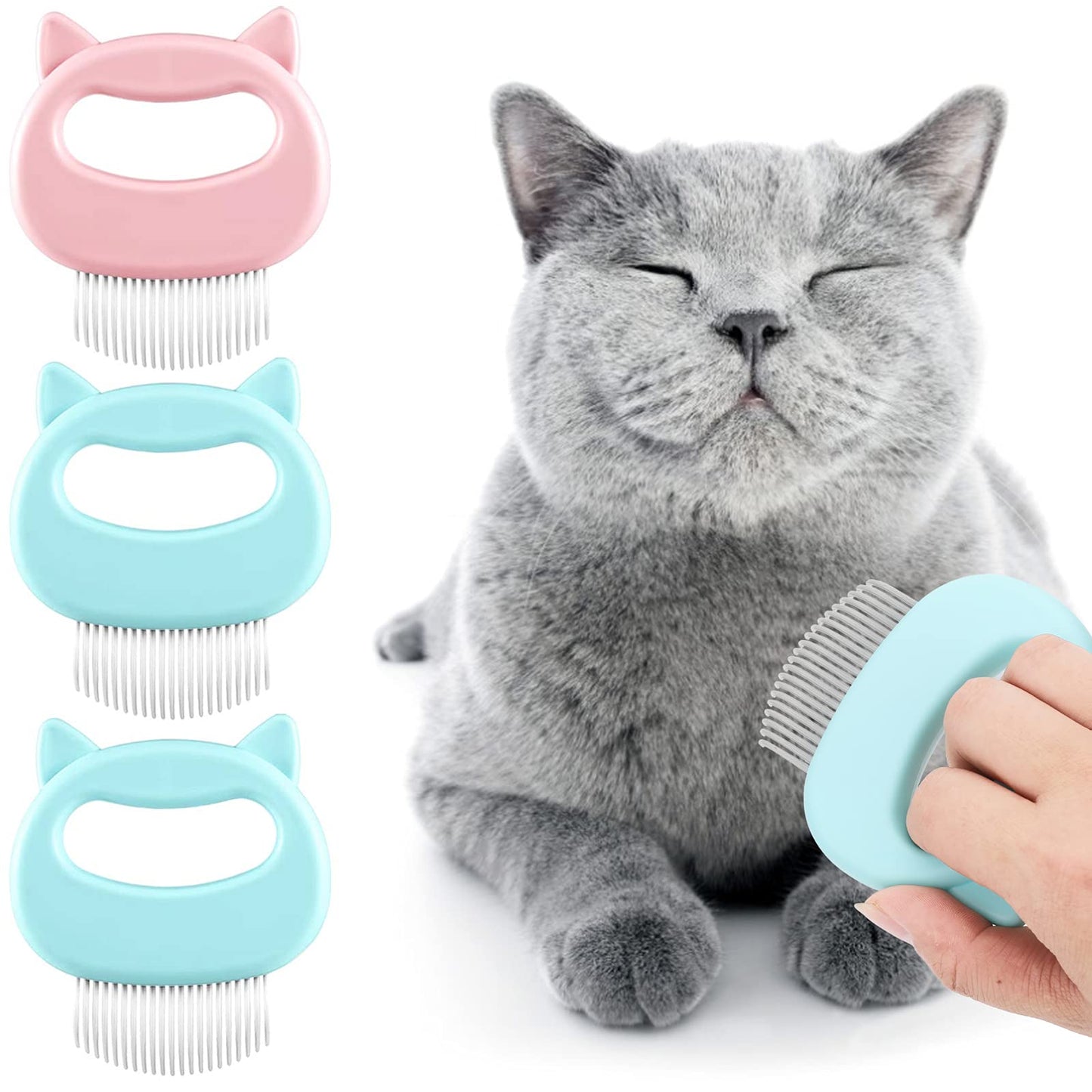 Molain Cat Comb, 3 Pieces Hair Removal Comb Dog Cat Massage Comb Fur Grooming Brush Hair Shedding Brush for Remove Matted Tangled Fur