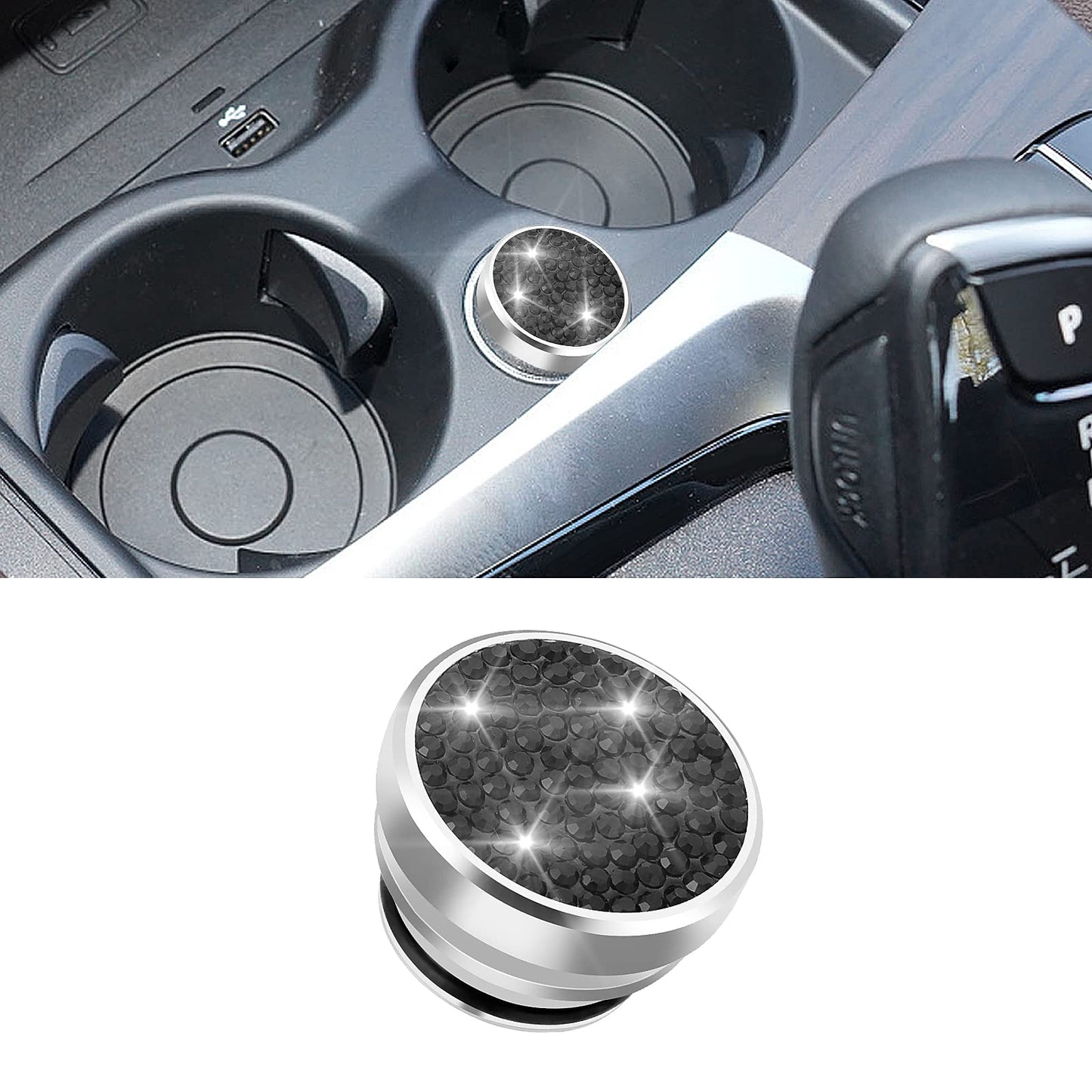 Cobee Bling Car Cigarette Lighter Plug Cover, Crystal Car Dustproof Lighter Cover Automotive Cigarette Lighter Plug Button Cover Car Interior Decoration for Most Vehicles (Black)