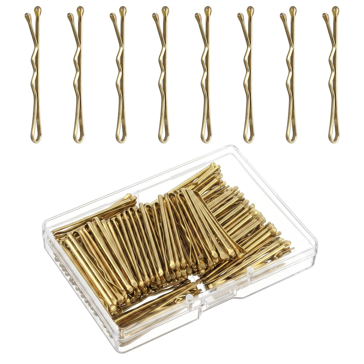 Amabro 100PCS Mini Bobby Pins, 1.37 Inch Small Wavy Hair Pins Metal Hair Clip Hairpins for Women Gilr Kids Buns Long Straight Curly Hair All Hair Types(Gold,Gold)