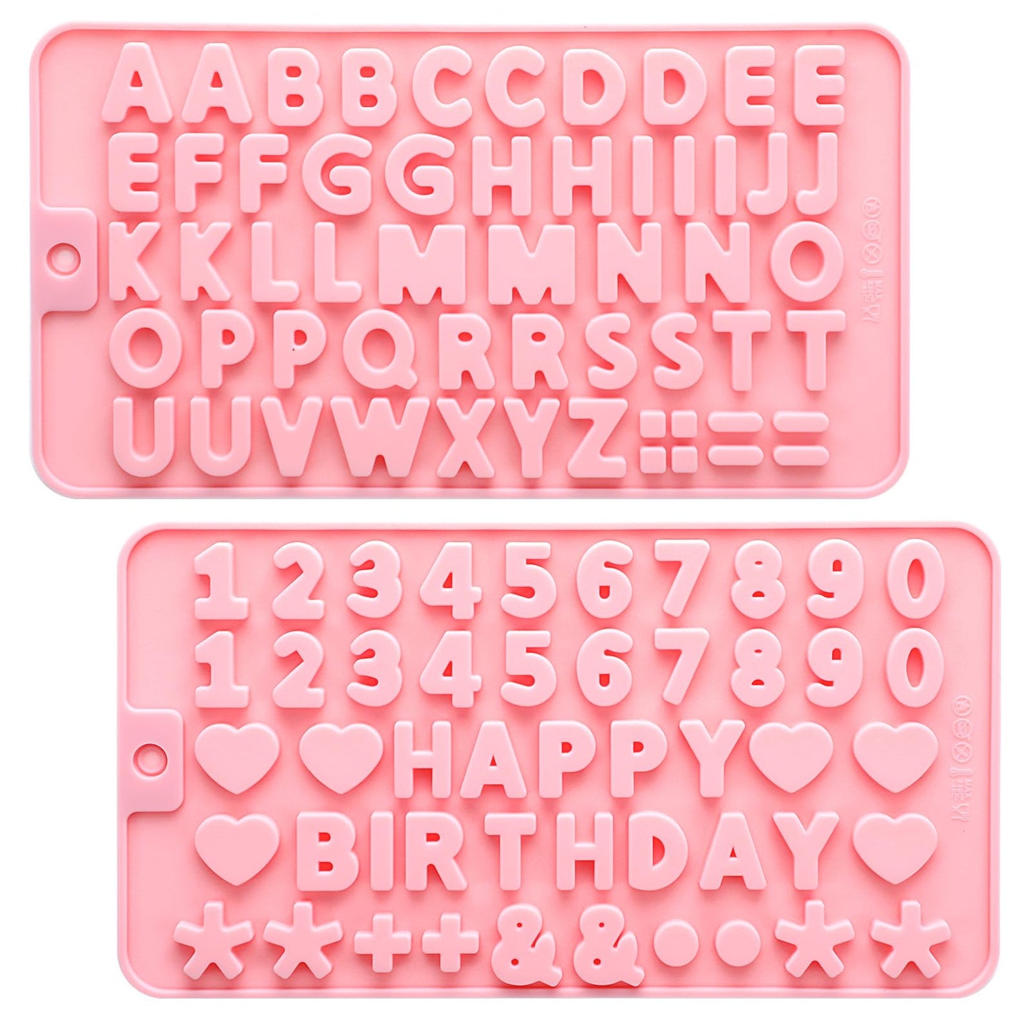 XLIUAX 2 Pcs Silicone Letter and Number Molds, Alphabet Chocolate Candy Baking Molds with Happy Birthday Cake Decorations Symbols for DIY Chocolates Fondant Party