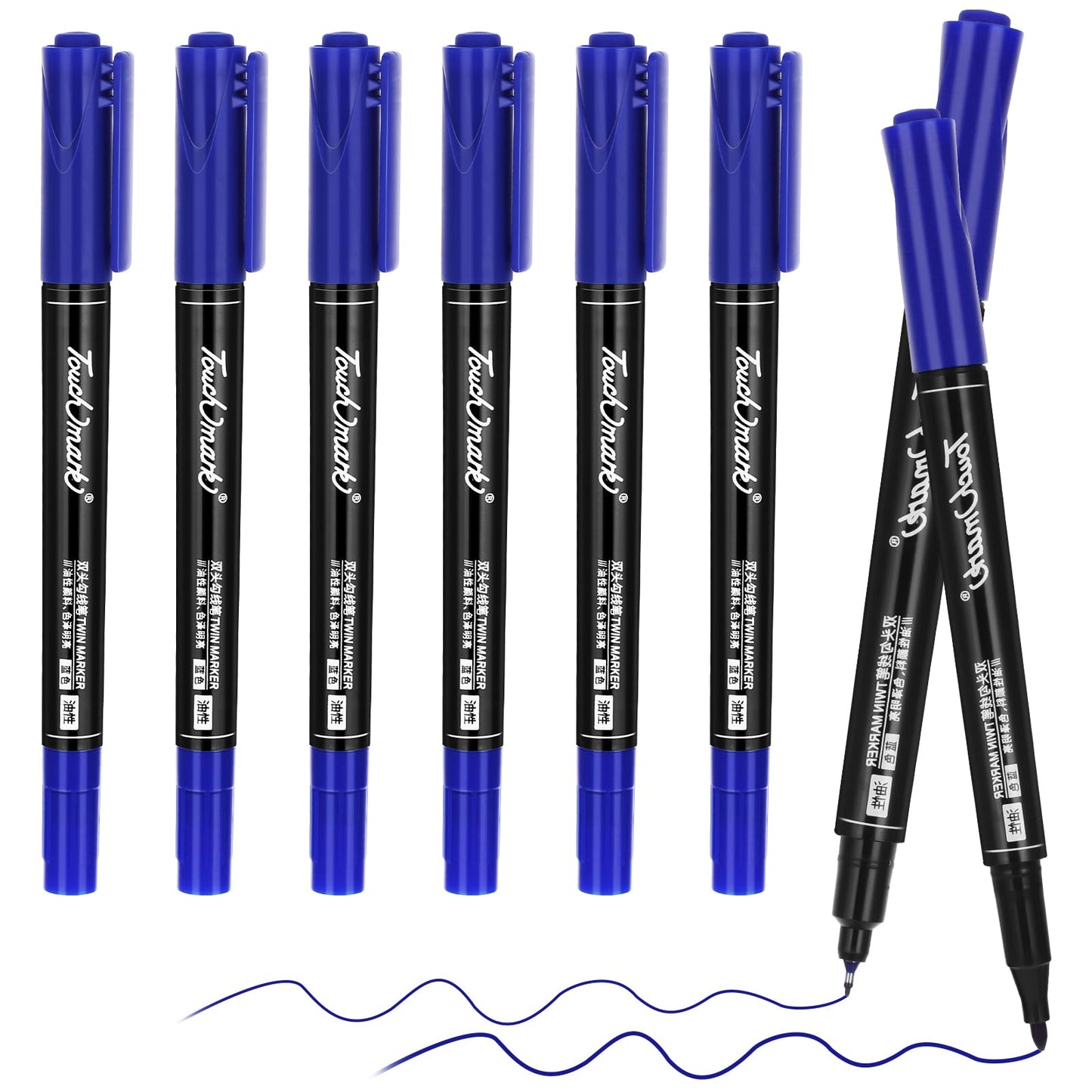 Jeffdad 6 Pcs Blue Paint Pens Permanent Paint Markers, Double-Headed Water Based Marking Pens, 0.5/1.0mm Extra-Fine Tip, Quick Dry Acrylic Paint Marker Pens(Blue)