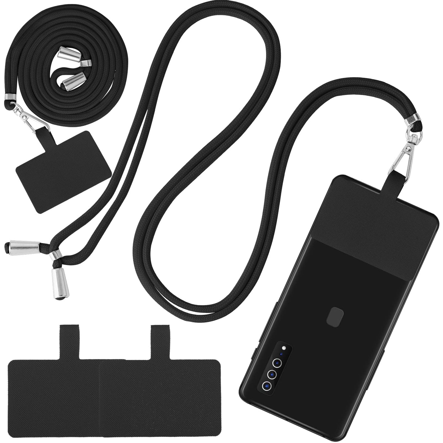 cobee Phone Lanyard, Adjustable Cell Phone Lanyard Universal Nylon Neck Strap Detachable Phone Crossbody Lanyard Phone Tether with 2pcs Phone Patches Compatible with Most Smartphones(Black)
