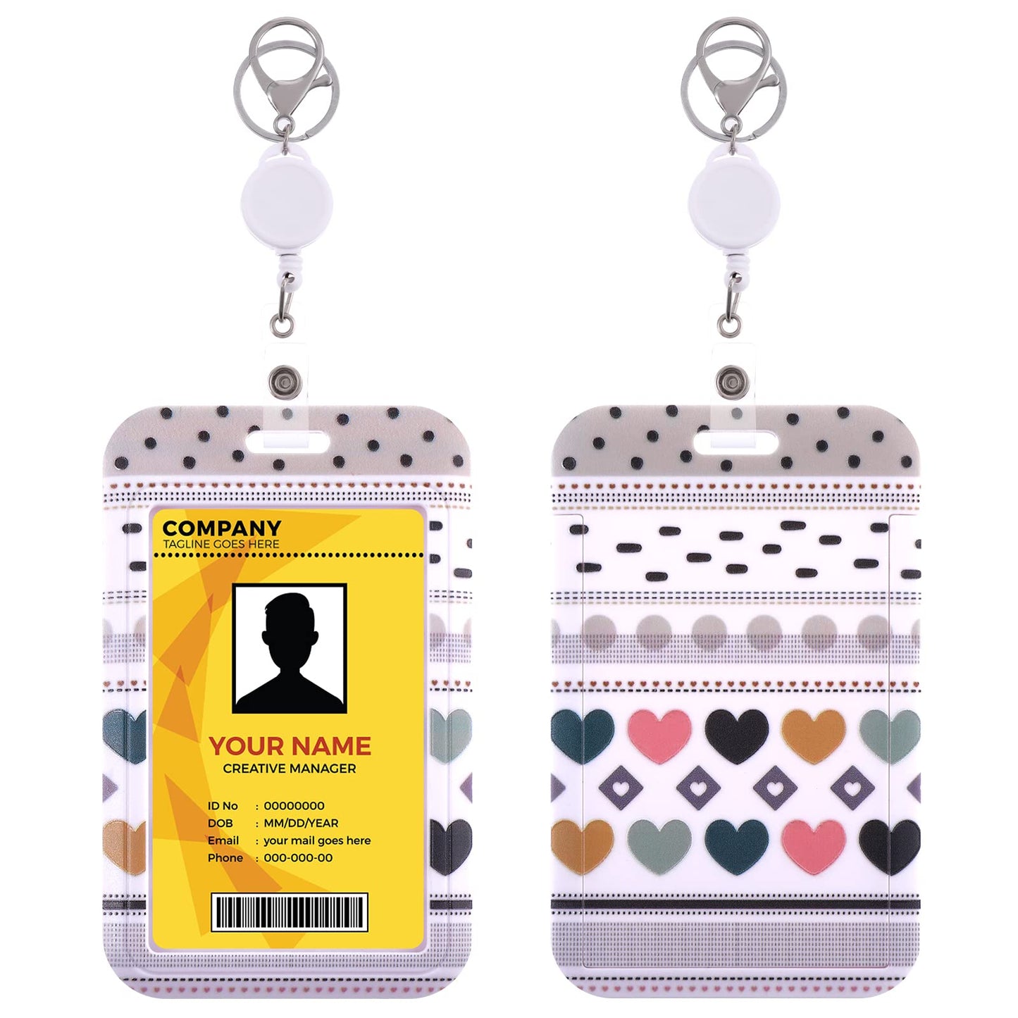 cobee ID Badge Holder with Retractable Reel, 2 Pack Boho Plastic Card Holder with Lobster Clasp Clip Keyring Vertical ID Card Protector Card Case Protector Pouch for Office School(C)
