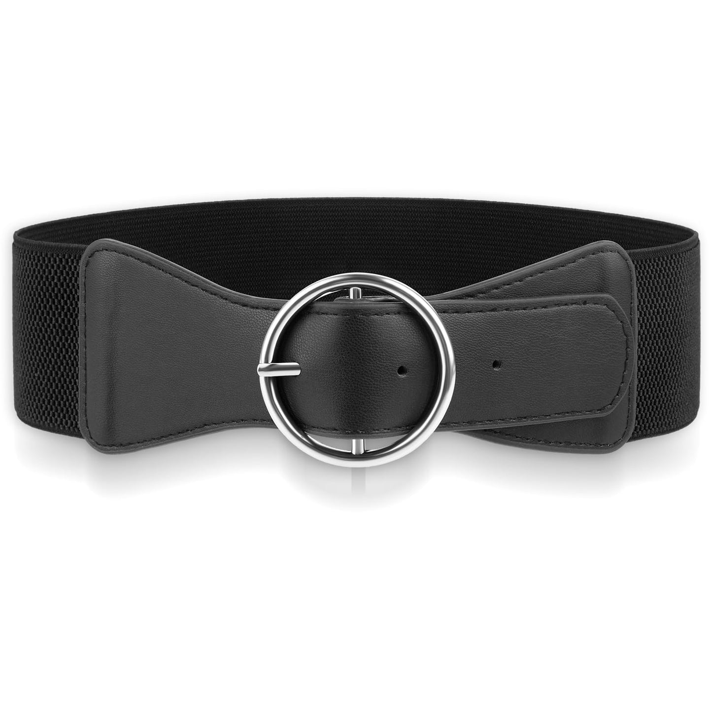 TIESOME Elastic Wide Waist Belt for Women, Vintage Stretchy Ladies Cinch Belt Fashion Metal Round Buckle Belt for Dress(Silver)