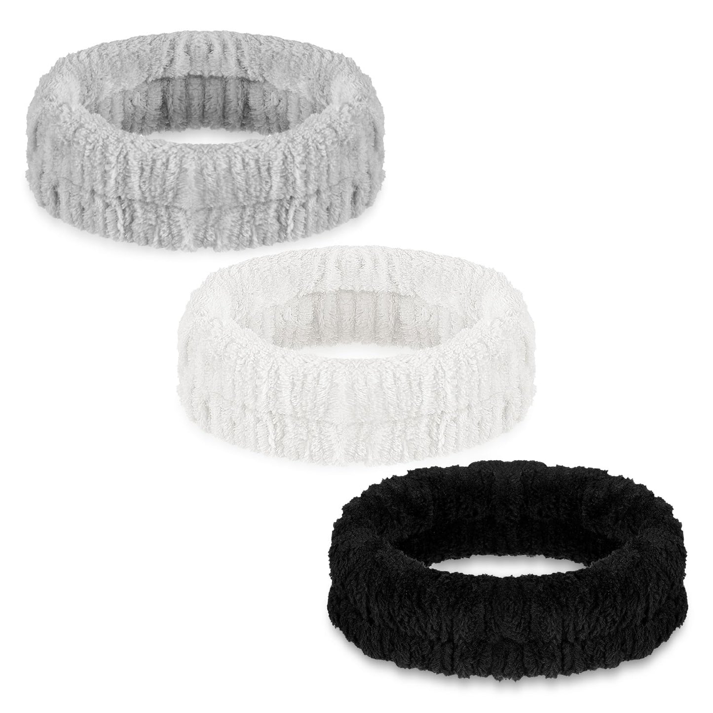 DOPENSPI 3PCS Spa Headbands, Headband for Washing Face Makeup Headband Skin Care Head Band Fluffy Hair Bands for Women Men Sports Shower Mask Spa Gifts