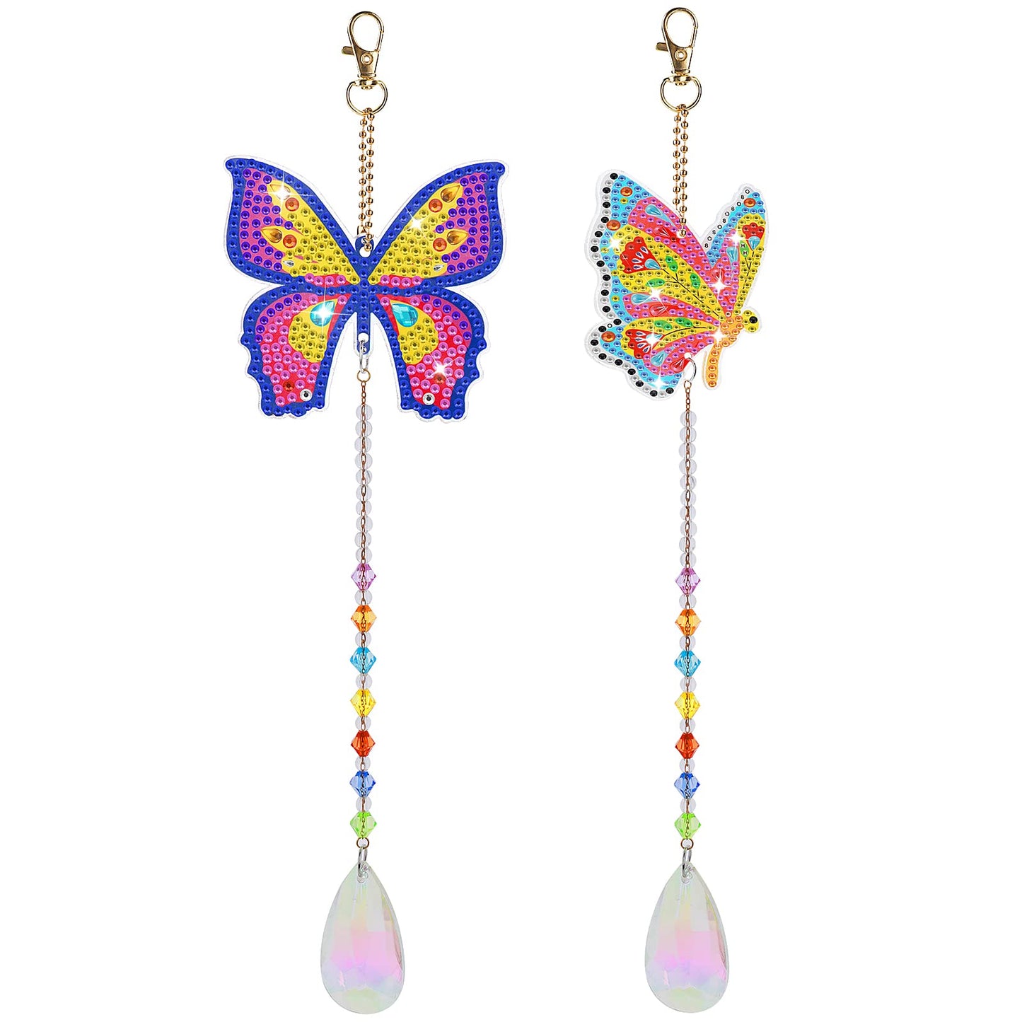 TIESOME 2 Pcs Crystal Suncatcher, Garden Sun Catcher Diamond Rainbow Art Keyring, Butterfly Diamond Art Stained Glass Window Decoration, for Indoor Home Garden Decoration Window Hanging Crystal