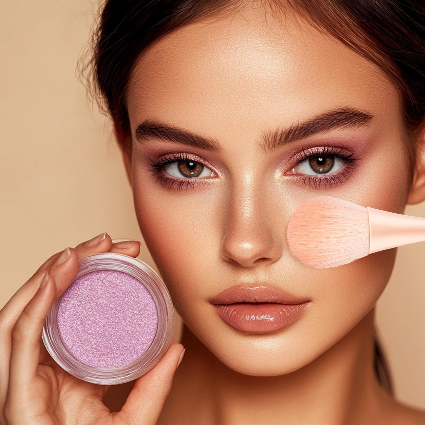 GEEHUA Super Large Makeup Brushes, Soft Fluffy Blush Brush Flat Arched Foundation Brush Premium Bronzer Buffing Kabuki Brush for Blush, Sunscreen, Concealer, Loose, Cosmetics(Pink)
